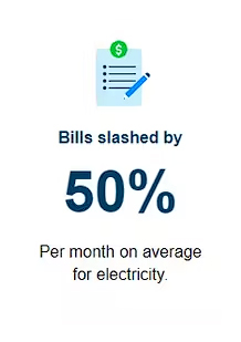 Bills slashed by 50% per month Bills slashed by 50% per month